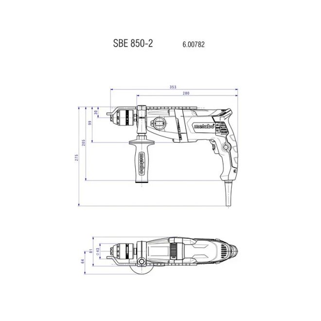 Metabo ütvefúró SBE 850-2 850W, 13mm, gyostokmány, metaBOX 145 L, 600782500