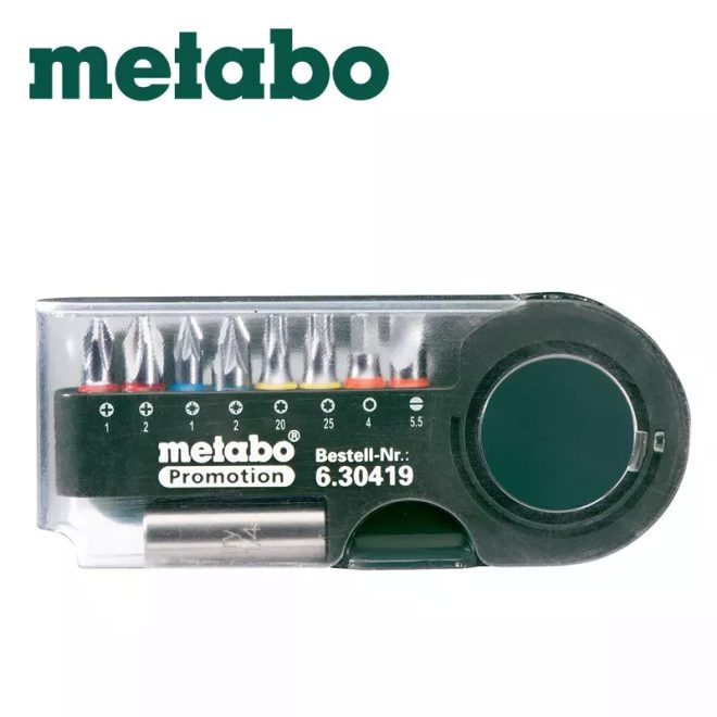 Metabo bitkészlet 9 részes PH1/PH2/PZ1/PZ2/H4/T20/T25/SL5,5, mágneses bittartóval, 630419000