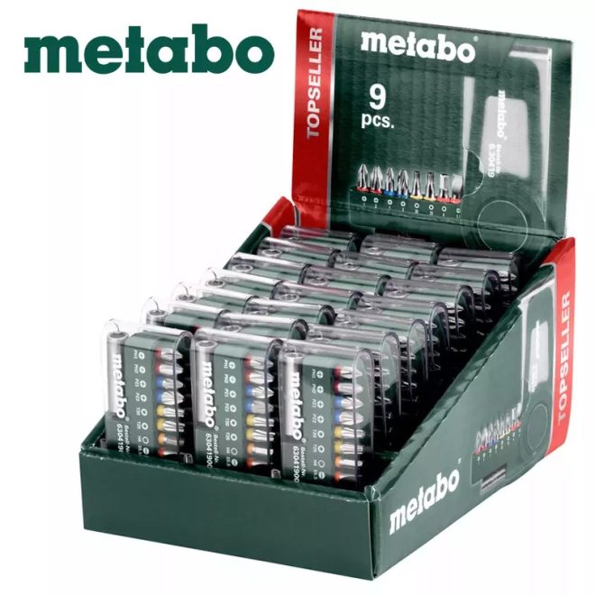 Metabo bitkészlet 9 részes PH1/PH2/PZ1/PZ2/H4/T20/T25/SL5,5, mágneses bittartóval, 630419000