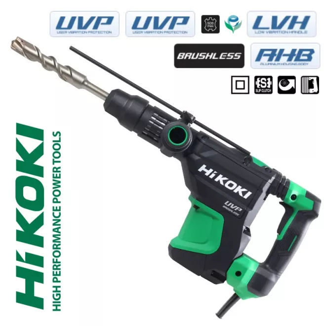 Hikoki fúró-vésőkalapács SDS-Max 1150W, ford. szabályzós; ütésszám:1.430 - 2.850/perc 2-11J 7,5kg, DH40MEY2WSZ