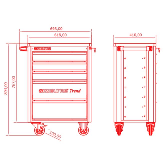 Izeltas TREND Széria  műhely kocsi ÜRES, 5 fiók,, 8244 32 1005