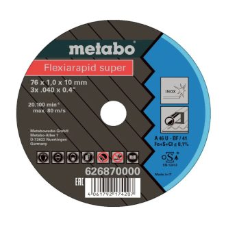   Metabo vágókorong 76x1,0x10,0mm, TBF41, inox, 5db/ doboz, 626870000
