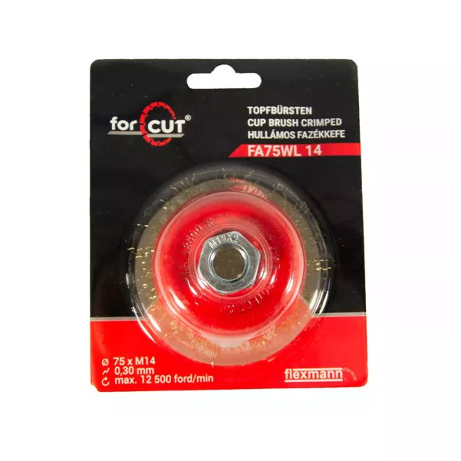 Flexmann For Cut fazékkefe 75mmxM14- 0,3 hullámos réz bevonatú, FA75WL14