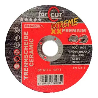   Flexmann For Cut Extreme Premium Ceramic, kerámia vágókorong 125x1,0x22,2mm, A46-BF41, fém-inox , FCC-1004