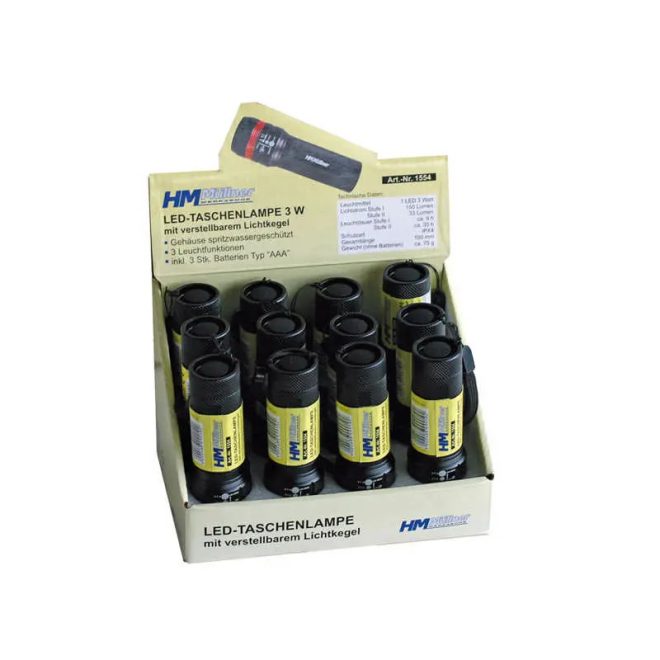HM Müllner LED zseblámpa, 3W Zoom funkcióval 100x33mm, 3db AAA elemmel, 1554