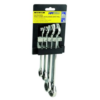   HM Müllner belső racsnis csillag-villáskulcs készlet, 4 részes, 10-19mm, egyenes fejű, Profi, CrV, 12-4PC