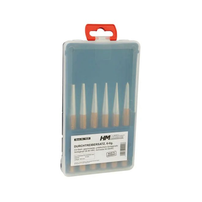 HM Müllner csapszegkiütő és lyukasztó készlet, CV, műanyag dobozban 6 részes, 162S