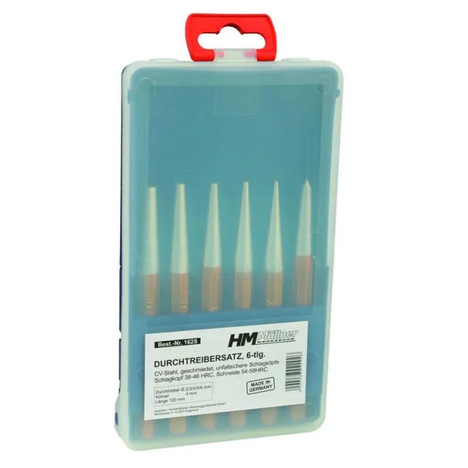 HM Müllner csapszegkiütő és lyukasztó készlet, CV, műanyag dobozban 6 részes, 162S