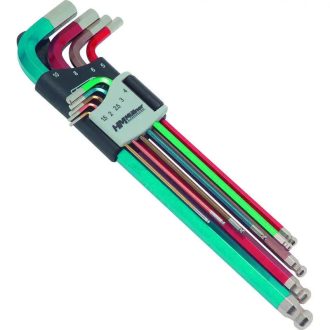   HM Müllner imbuszkulcs gömbfejjel készlet, színkódolással, 9 részes, 1,5-10mm, hosszú, 220CV