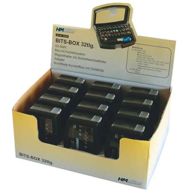 HM Müllner bitkészlet 32 részes PZ/PH/FL/SW/TX/TXB, bittartó mágnessel és gyorsan cserélhető tokmánnyal, 3032S