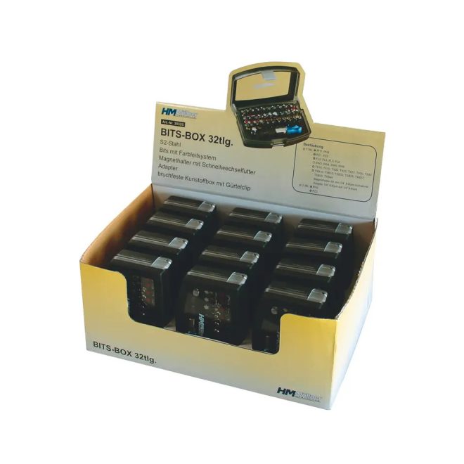 HM Müllner bitkészlet 32 részes PZ/PH/TX, adapter 1/4" hatszög és 1/4" négyzet, 60 mm-es bittartó gyorsváltó tokmánnyal, 3032T