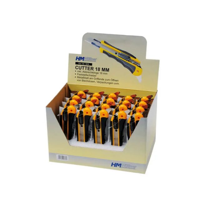 HM Müllner tapétavágó, törhető pengés kés 18mm, műanyag ház, 3 pengés, Automatik, 89A