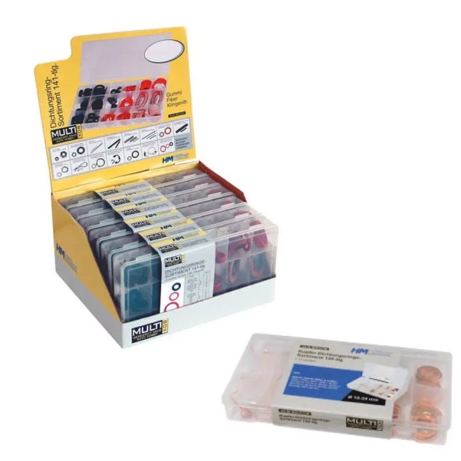 HM Müllner réz-tömítés, rézalátét készlet 150db/szortiment doboz (15 méret), BOX-CU150