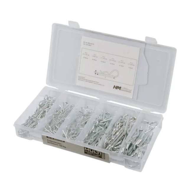 HM Müllner rugós biztosító szeg készlet 150db/szortiment doboz (6 méret), BOX-FS150
