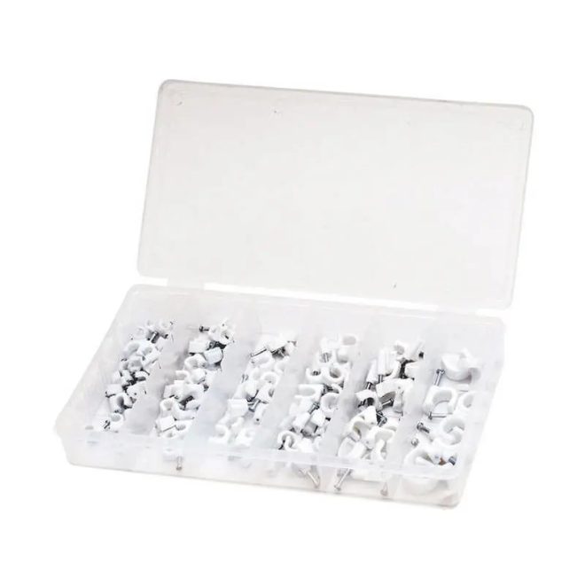 HM Müllner kábelrögzítő, kábel védőscső, kábeltartó kapocs készlet 130db/szortiment doboz (6 méret), BOX-NS130