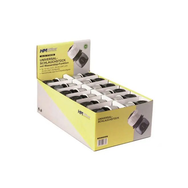 HM Müllner univerzális locsolótömlő csatlakozó műanyag, stop funkció 13mm (1/2")/16mm (5/8"), GT-SA12SK
