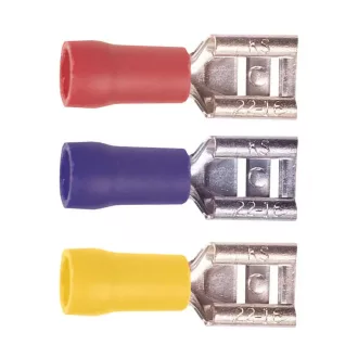   HM Müllner kábelsaru, csúszósaru, lapos csatlakozó hüvely 6,3mm saruszélesség (6,3-0,8) piros, 20db/bliszter, R463