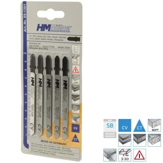   HM Müllner dekopírfűrészlap, szúrófűrészlap CV, 5db/csom 100x75x2,5x10x8x1,45mm Vágási vastagság 3-30mm, SS-1301
