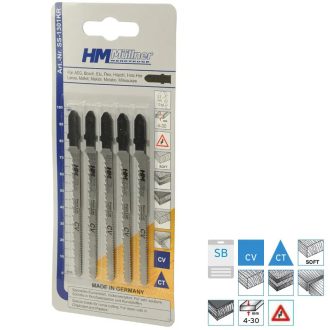   HM Müllner dekopírfűrészlap, szúrófűrészlap CV, 5db/csom 100x75x2,5x10x8x1,45mm Vágási vastagság 4-30mm, SS-1301KR