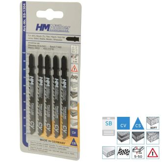   HM Müllner dekopírfűrészlap, szúrófűrészlap CV, 5db/csom 100x75x4x6x8x1,25mm Vágási vastagság 5-50mm, gyors, egyenes vágás, SS-1304