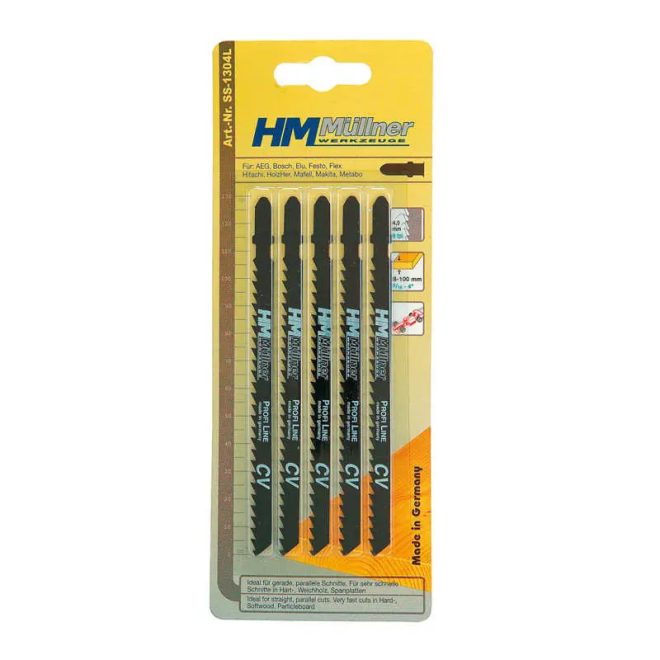 HM Müllner dekopírfűrészlap, szúrófűrészlap CV, 5db/csom 132x110x4x6x8x1,45mm Vágási vastagság 5-100mm, SS-1304L