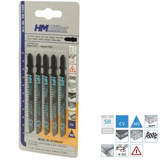   HM Müllner dekopírfűrészlap, szúrófűrészlap CV, 5db/csom 100x75x3x8x8x1,25mm Vágási vastagság 4-50mm, SS-1306