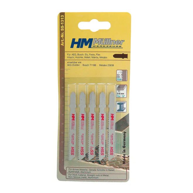HM Müllner dekopírfűrészlap, szúrófűrészlap HSS, 5db/csom 75x50x2x12x8x1,00mm Vágási vastagság 2,5-6mm,acéllemezek, SS-1313