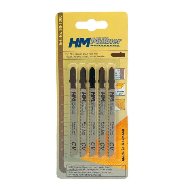 HM Müllner dekopírfűrészlap, szúrófűrészlap CV, 5db/csom 100x75x2x12x8x1,45mm Vágási vastagság 3-60mm, SS-1360