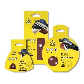   Klingspor tépőzáras csiszolótárcsa 150mm 2xP40/2xP80/2xP120-GLS51(8+8+1lyuk) PS 22 K  gyűjtőcsomag (6db) fa,általános fém, 319072