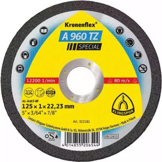   Klingspor vágókorong 125x1,0x22,2mm egyenes-A 960 TZ SPECIAL-inox,acél, műanyag boxban, 322181