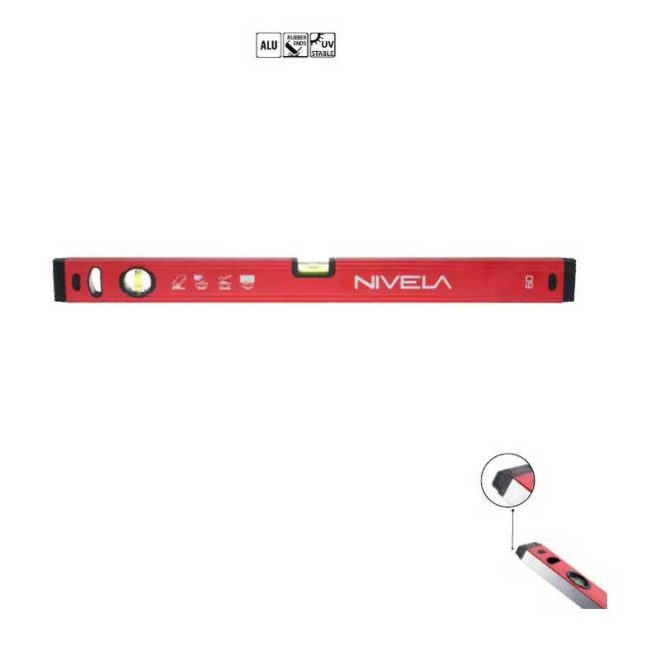 Lev Nivela alumínium vízmérték 40cm, 2 libellás, UV álló, egyik oldala ferde, 15904