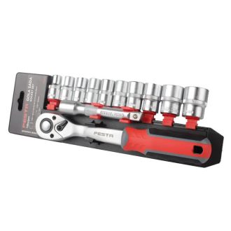   Lev Festa dugókulcs készlet, racsnis hajtókarral 12 részes, 1/2", 10-24mm, 72 fog, CrV, 17245