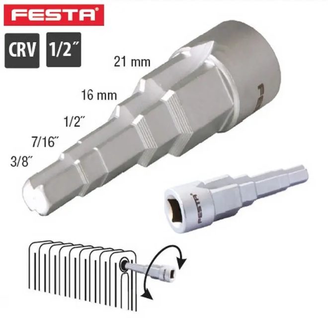 Lev Festa radiátorkulcs 1/2", CrV (3/8, 7/16, 1/2, 16mm, 21mm), 17455