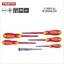 Lev Festa csavarhúzó készlet 6 részes, FL, PH, mágneses, szigetelt, 1000V, CrV, fázisceruzával, 18413