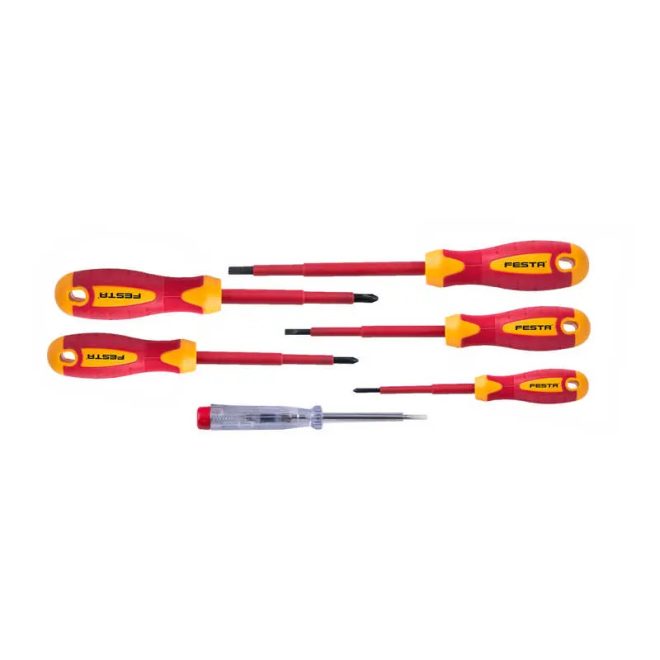 Lev Festa csavarhúzó készlet 6 részes, FL, PH, mágneses, szigetelt, 1000V, CrV, fázisceruzával, 18413