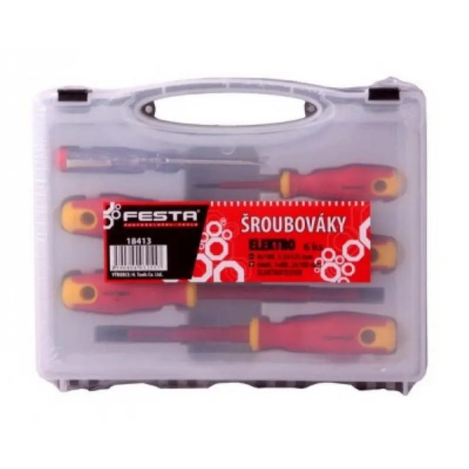 Lev Festa csavarhúzó készlet 6 részes, FL, PH, mágneses, szigetelt, 1000V, CrV, fázisceruzával, 18413