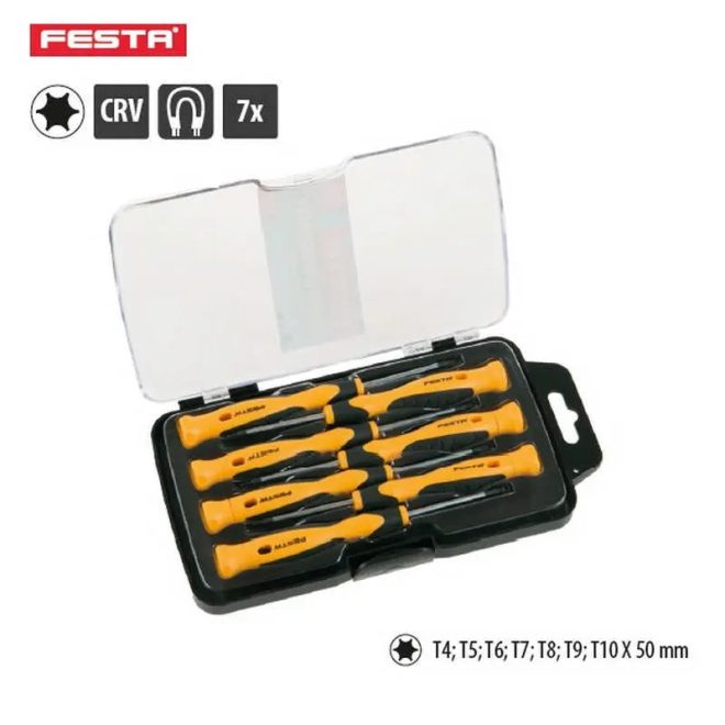 Lev Festa órás, műszerész csavarhúzó készlet 7 részes, Torx T4-10x50mm, mágneses, CrV, 18417
