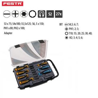   Lev Festa csavarhúzó készlet bitfejjel 27 részes, FL, PH, T, H, mágneses S2, 18422