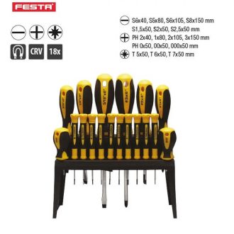   Lev Festa csavarhúzó készlet 18 részes, FL, PH, Torx, mágneses CrV, 18424