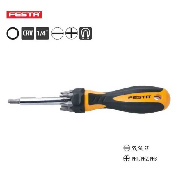 Lev Festa bit csavarhúzó készlet 6db bittel, FL, PH, mágneses, 1/4", CrV, 18425