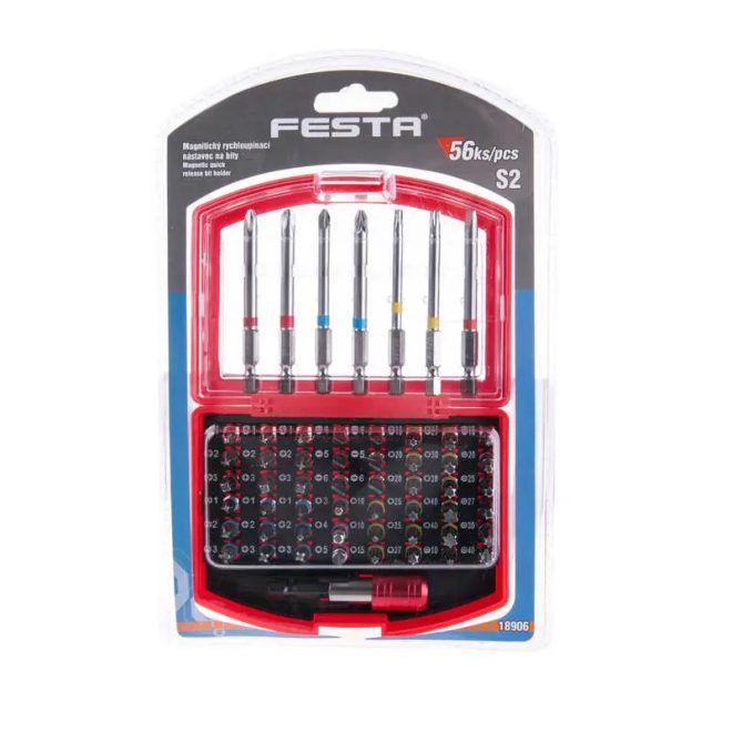 Lev Festa bit és adapter készlet 56 részes, 1/4˝hatlapú, S2, mágneses, 18906