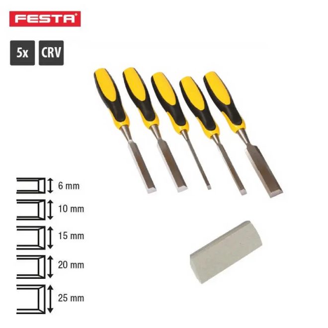 Lev Festa favéső készlet 5 részes: 6, 10, 15, 20, 25mm, CrV + fenőkő, 19451