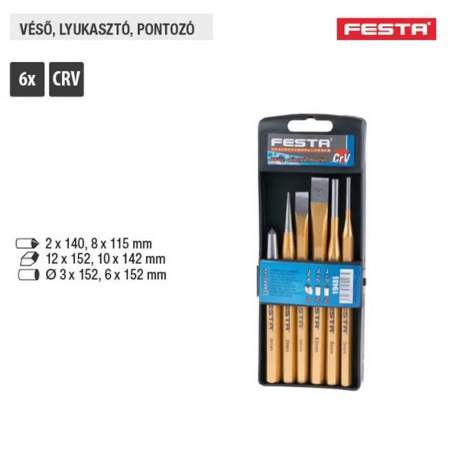 Lev Festa véső, lyukasztó, pontozó készlet 6 részes, Crv, 19486