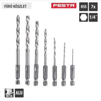   Lev Festa Festa fúrószár, fémcsigafúró készlet DIN 338 HSS 1,50-6,00mm, 7 részes, 1/4˝ hatszögletű, 20316