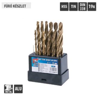   Lev fúrószár, fémcsigafúró készlet DIN 338 HSS 1,00- 10,00mm, 19 részes, TITAN- fém, Alu, 20320