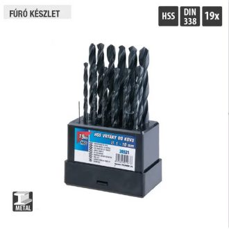   Lev fúrószár, fémcsigafúró készlet DIN 338 HSS 1,00- 10,00mm, 19 részes, hengerelt, fém, 20321