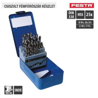   Lev Festa fúrószár, fémcsigafúró készlet DIN 338 HSS 1,00- 13,00mm, 25 részes, csiszolt, fém-inox, 20335