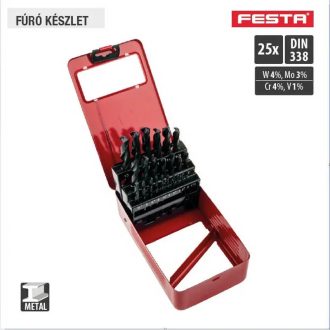   Lev fúrószár, fémcsigafúró készlet DIN 338 HSS 1,00- 13,00mm, 4341-es, 25 részes, fém, 20338