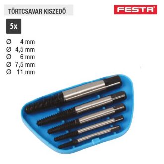   Lev Festa törtcsavar kiszedő készlet 5 részes 4/4,5/6/7,5/11mm, 20386