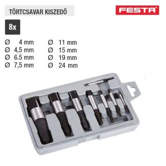   Lev Festa törtcsavar kiszedő készlet 8 részes 4/4,5/6,5/7,5/11/15/19/24mm, 20387